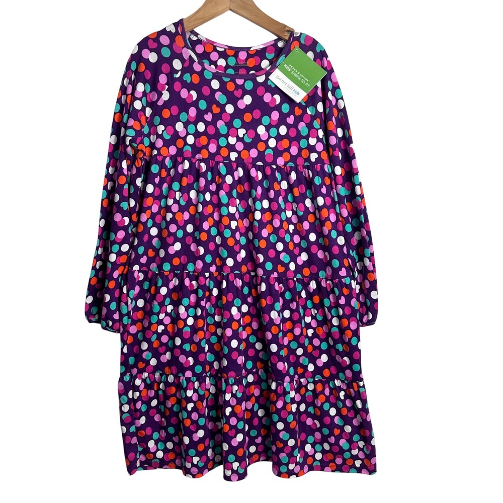 Garnet Hill Kids Green Cotton Tiered Polka Dot Heart Dress Purple Size 14 NWT
